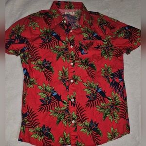 Hollister Hawaiian Button-Up Shirt Men's Size Medium Short Sleeve Red Floral